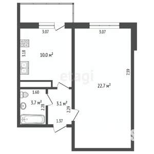 1-к квартира, вторичка, 40м2, 10/16 этаж