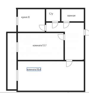 2-к квартира, вторичка, 59м2, 1/5 этаж