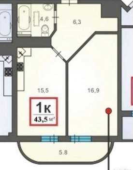 1-к квартира, вторичка, 48м2, 8/8 этаж