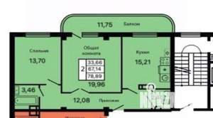 2-к квартира, вторичка, 79м2, 4/9 этаж