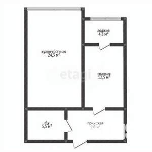 1-к квартира, вторичка, 47м2, 5/6 этаж