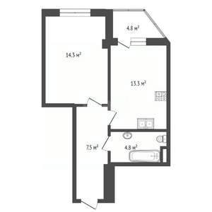 1-к квартира, вторичка, 44м2, 3/7 этаж