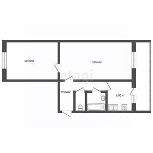 2-к квартира, вторичка, 53м2, 2/3 этаж