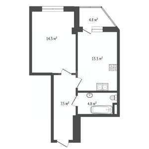1-к квартира, вторичка, 44м2, 3/7 этаж