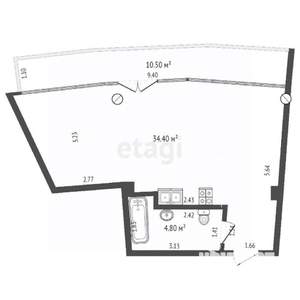 Студия квартира, вторичка, 39м2, 1/14 этаж