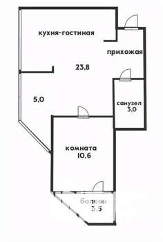 1-к квартира, вторичка, 37м2, 2/6 этаж
