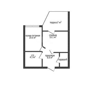 1-к квартира, вторичка, 50м2, 1/5 этаж