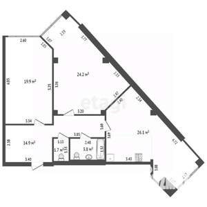 2-к квартира, вторичка, 90м2, 6/11 этаж
