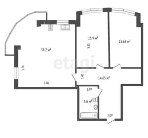 2-к квартира, вторичка, 91м2, 2/7 этаж