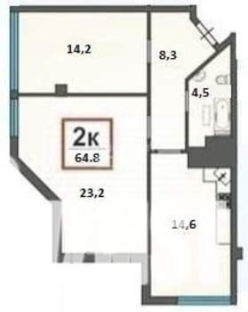 2-к квартира, вторичка, 65м2, 8/8 этаж