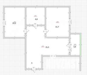 2-к квартира, вторичка, 60м2, 6/6 этаж