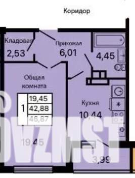 1-к квартира, вторичка, 47м2, 1/9 этаж