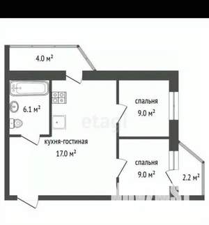 2-к квартира, вторичка, 50м2, 3/8 этаж