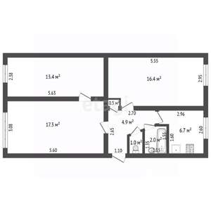 3-к квартира, вторичка, 62м2, 1/5 этаж