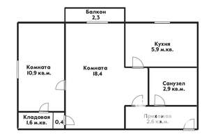 2-к квартира, вторичка, 44м2, 3/3 этаж