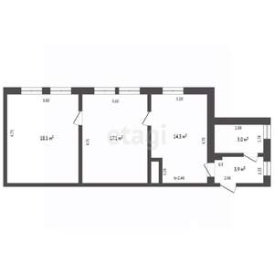 3-к квартира, вторичка, 58м2, 1/1 этаж