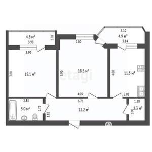 2-к квартира, вторичка, 74м2, 1/10 этаж