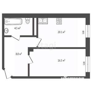 1-к квартира, вторичка, 50м2, 3/8 этаж