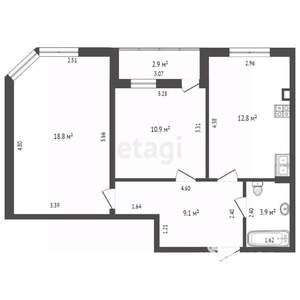 2-к квартира, вторичка, 56м2, 4/5 этаж