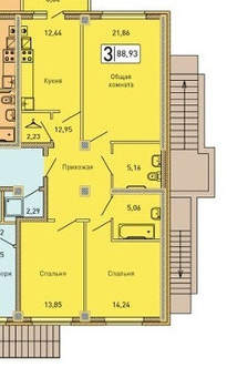 3-к квартира, вторичка, 92м2, 1/9 этаж