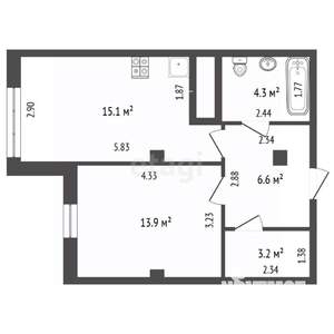 1-к квартира, вторичка, 43м2, 6/6 этаж