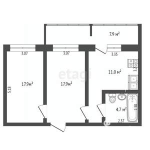 2-к квартира, вторичка, 54м2, 14/16 этаж
