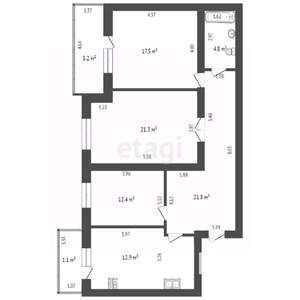 3-к квартира, вторичка, 93м2, 2/7 этаж