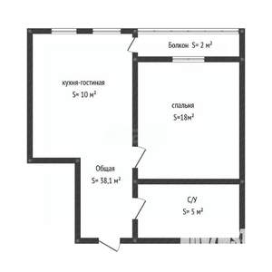 1-к квартира, вторичка, 38м2, 4/4 этаж