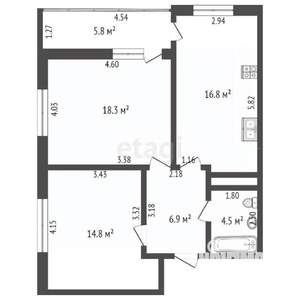 2-к квартира, вторичка, 61м2, 5/8 этаж