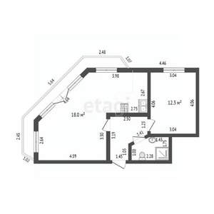 1-к квартира, вторичка, 52м2, 1/6 этаж