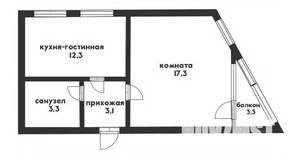 1-к квартира, вторичка, 38м2, 1/3 этаж