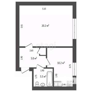 1-к квартира, вторичка, 39м2, 1/5 этаж