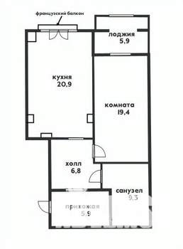 1-к квартира, вторичка, 67м2, 7/11 этаж