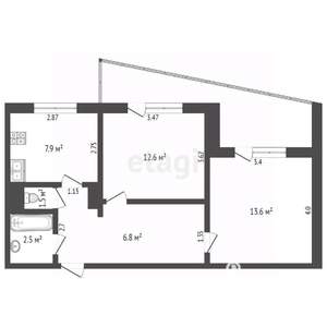 2-к квартира, вторичка, 48м2, 4/9 этаж