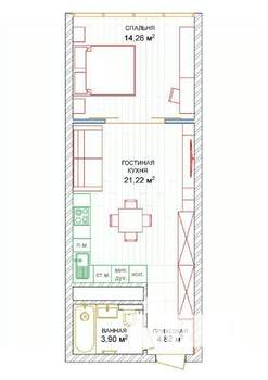 1-к квартира, сданный дом, 40м2, 3/20 этаж