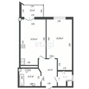 1-к квартира, вторичка, 45м2, 4/7 этаж