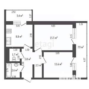 2-к квартира, вторичка, 47м2, 8/9 этаж