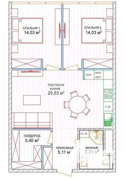 2-к квартира, вторичка, 68м2, 15/20 этаж