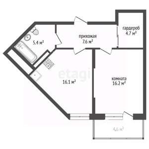 1-к квартира, вторичка, 50м2, 5/7 этаж