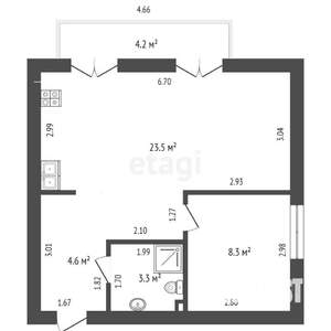 1-к квартира, вторичка, 41м2, 4/4 этаж