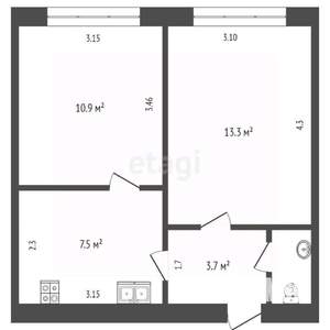 2-к квартира, вторичка, 37м2, 4/5 этаж