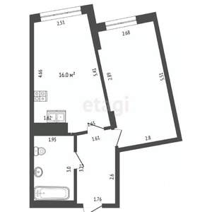 1-к квартира, вторичка, 43м2, 5/7 этаж