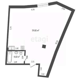 Студия квартира, вторичка, 64м2, 1/17 этаж