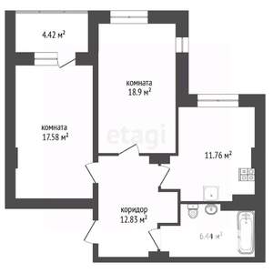 2-к квартира, вторичка, 67м2, 1/3 этаж