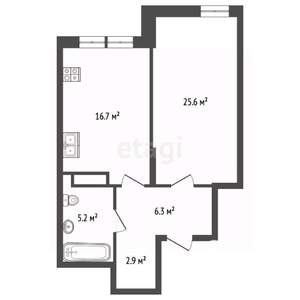 1-к квартира, вторичка, 53м2, 6/6 этаж