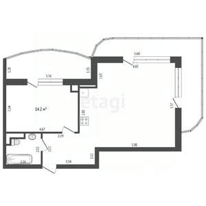 1-к квартира, вторичка, 57м2, 5/6 этаж