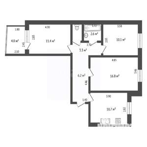 3-к квартира, вторичка, 62м2, 1/9 этаж