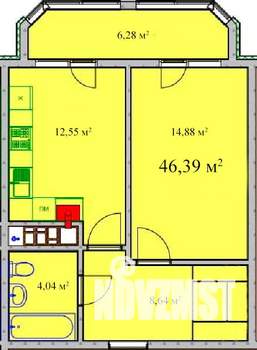 1-к квартира, вторичка, 46м2, 2/8 этаж
