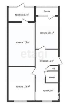 3-к квартира, вторичка, 65м2, 1/5 этаж