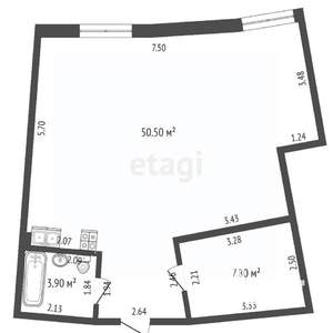 Студия квартира, вторичка, 62м2, 1/15 этаж